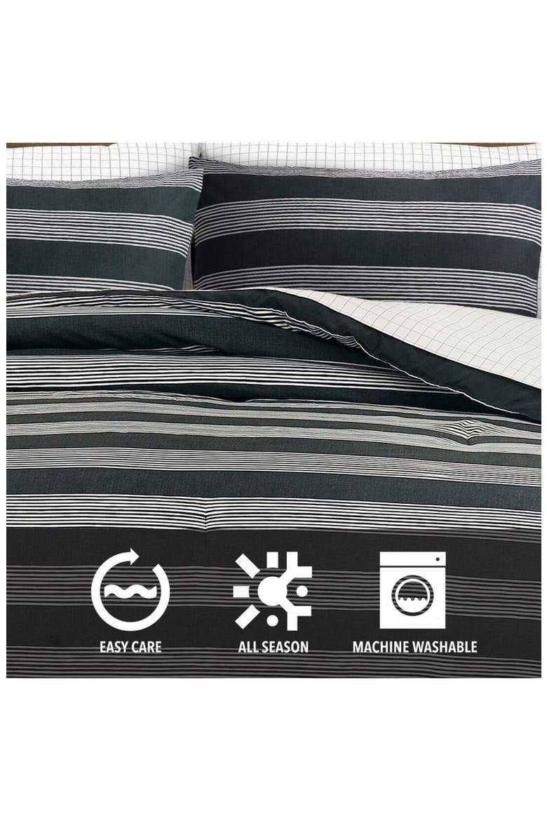 Banded Stripe Grid 3-Piece Comforter Set, Alternate, color, BLACK/ WHITE