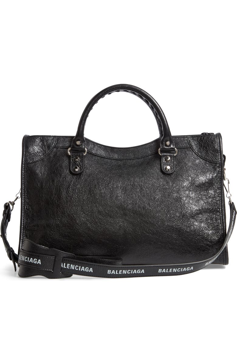Balenciaga Classic City AJ Logo Strap Leather Tote, Alternate, color,
