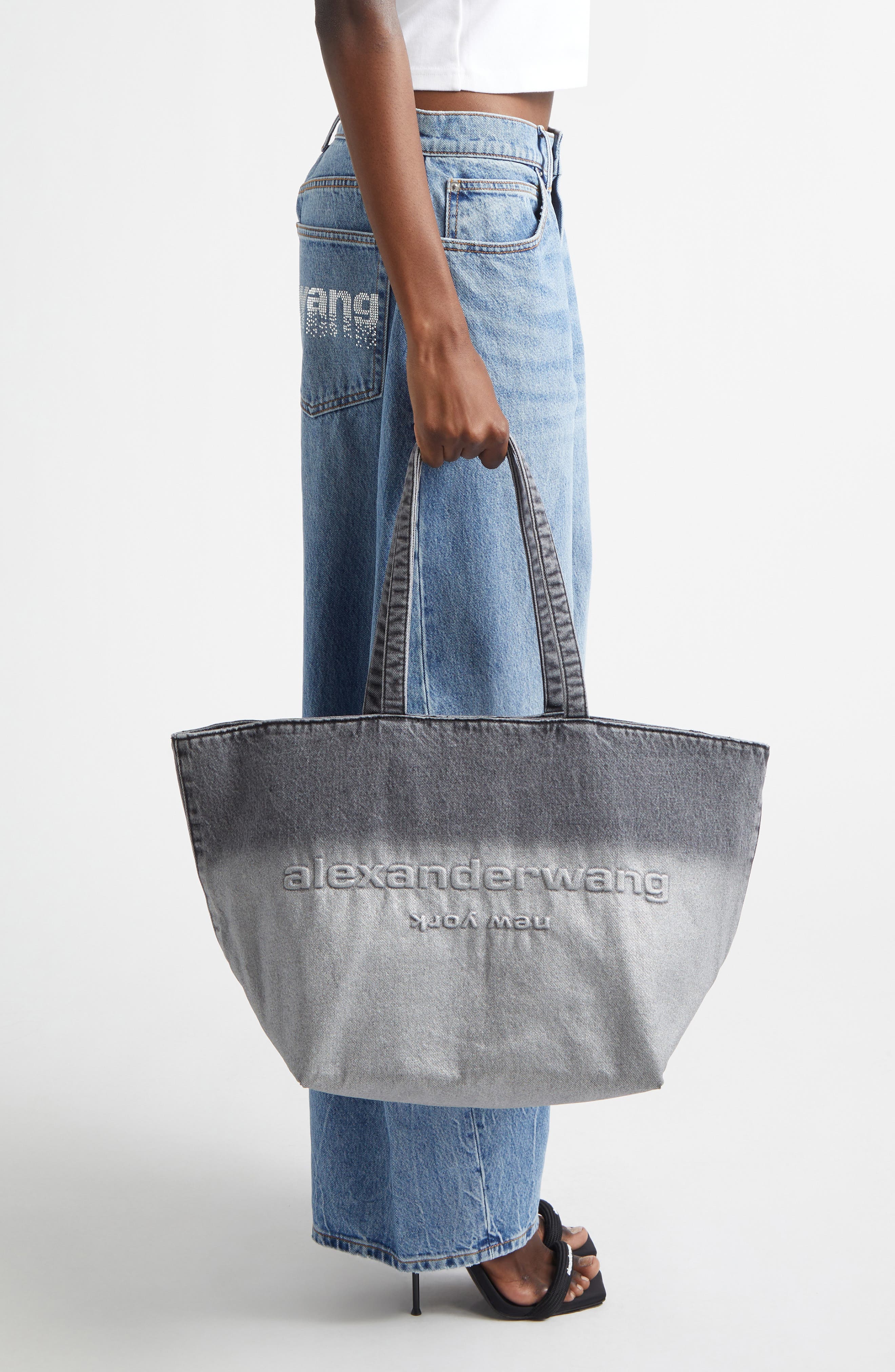 Punch Dip Coated Denim Tote, Alternate, color, LIGHT GREY AGED / SILVER