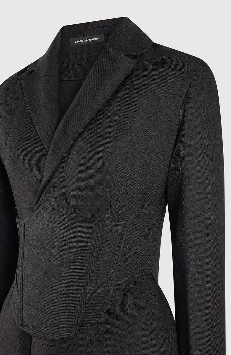 Manière De Voir Tailored Blazer Dress with Reversible Corset, Alternate, color, Black