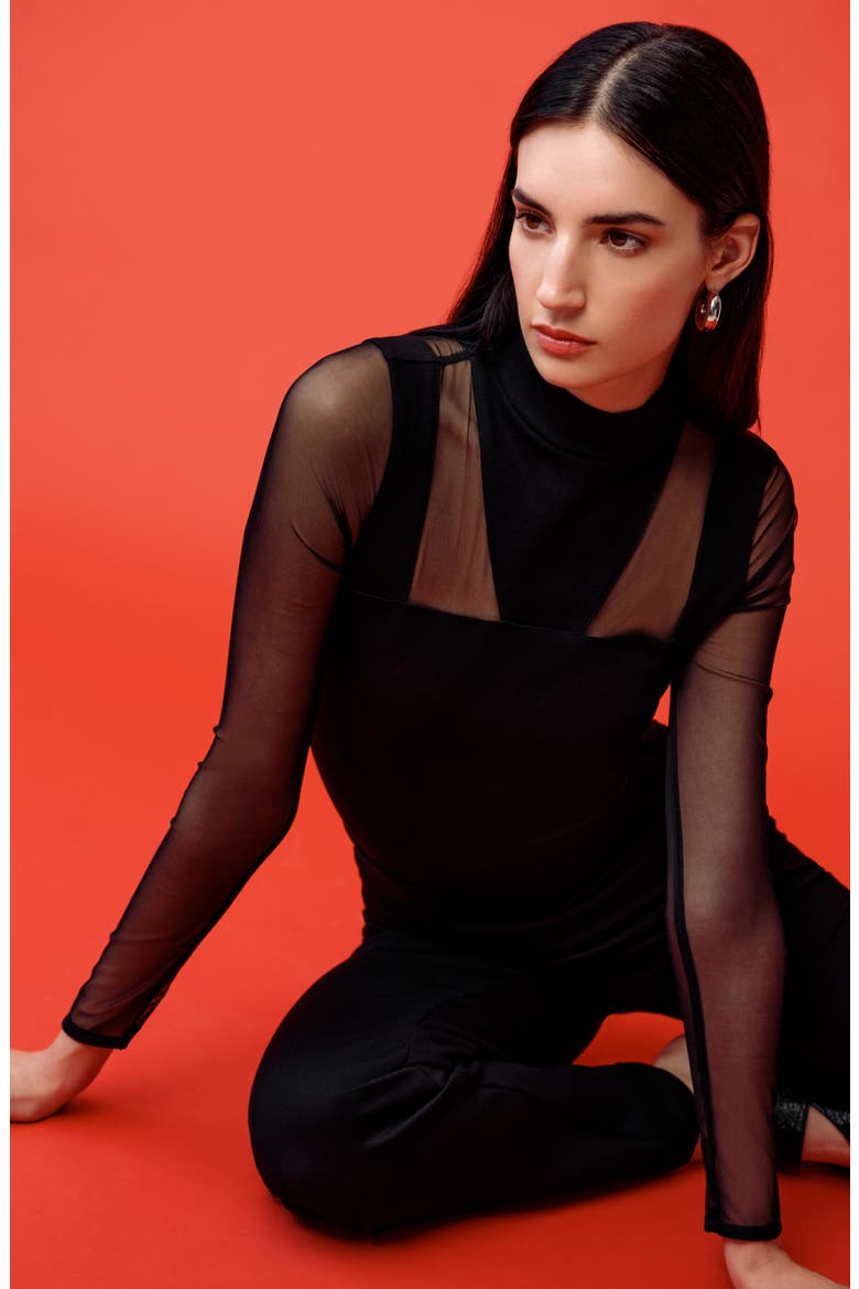 Amelia Ponte & Mesh Top, Alternate, color, BLACK