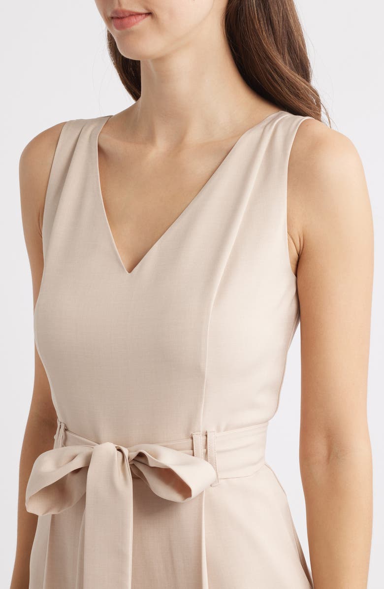 Tahari ASL Tie Waist Sleeveless Stretch Cargo Jumpsuit, Alternate, color, Sand