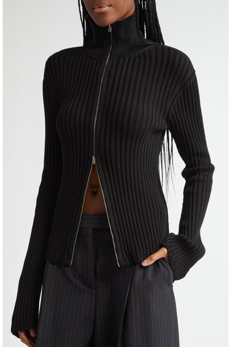 Koton Zip Cotton Rib Cardigan, Alternate, color, BLACK 900