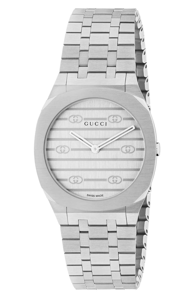 Gucci 25H Stainless Steel Bracelet Watch, 30mm, Main, color, Silver
