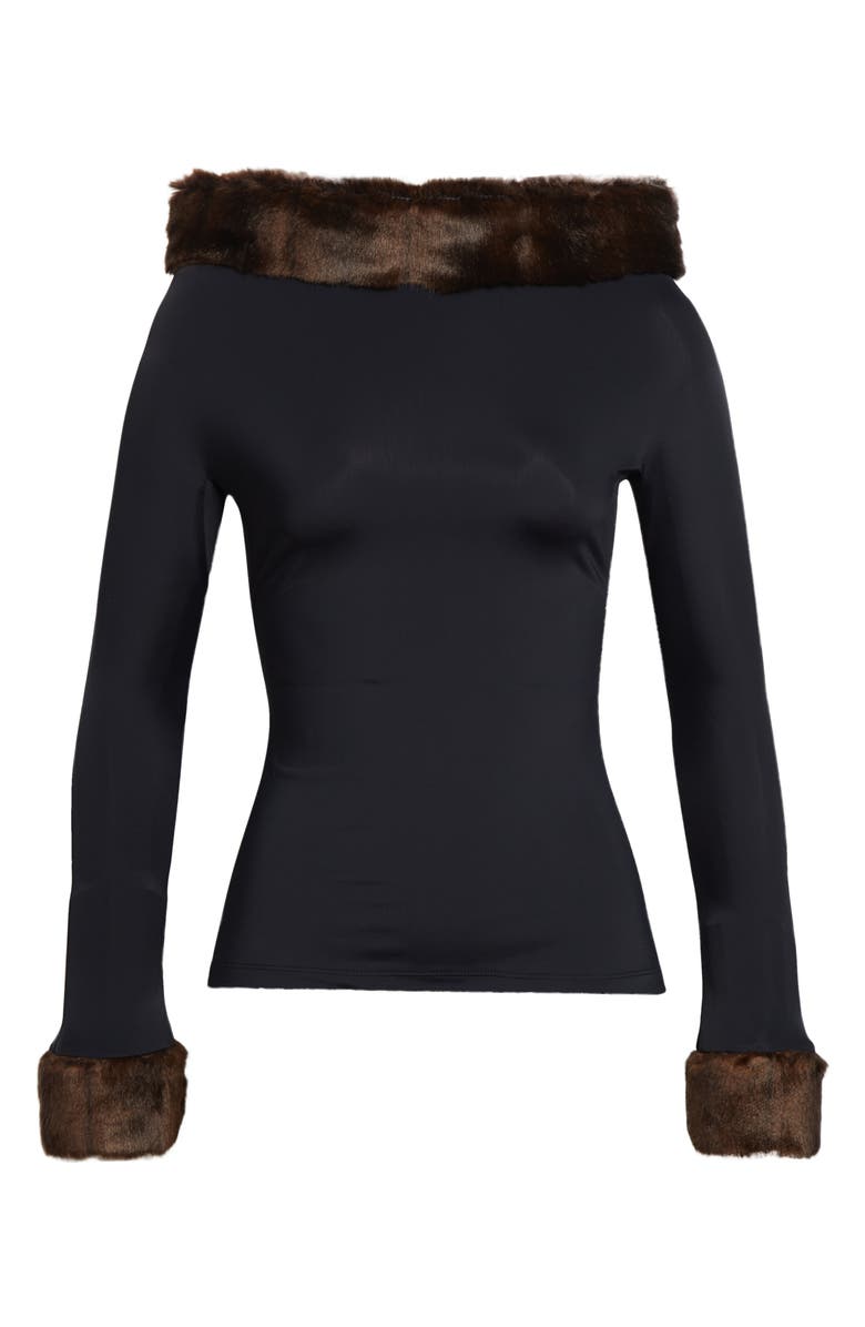 CONNER IVES Faux Mink Trim Stretch Knit Top, Alternate, color, Black