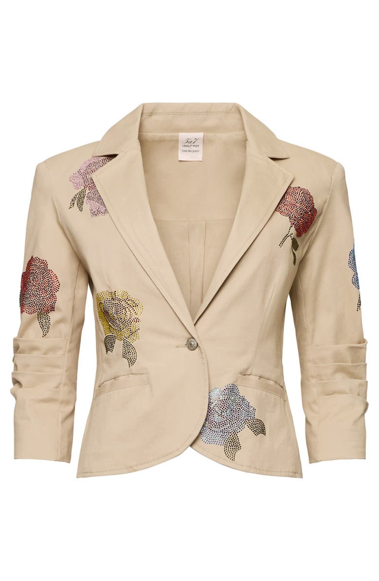 Cinq à Sept Beaded Floral Stretch Cotton Jacket, Alternate, color, Khaki Multi