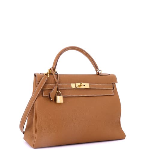 Pre-owned Hermes  Hermes Kelly Handbag Brown Togo With Gold Hardware 32 In Gold