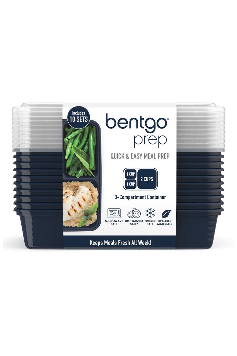 Prep 3-Compartment Meal Prep Containers - Navy Blue, Main, color, NAVY BLUE