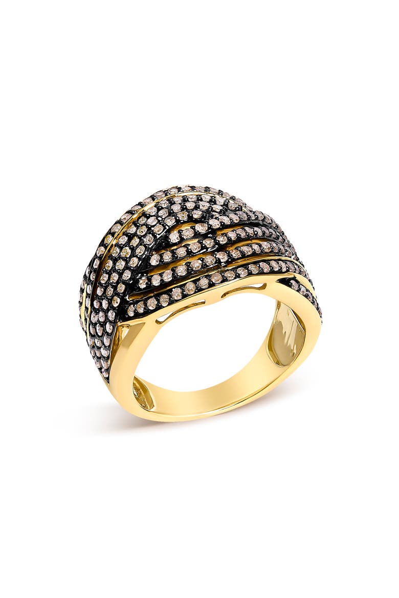 10K Yellow Gold Plated .925 Sterling Silver 1.0 ctw Champagne Diamond Crossover Ring, Alternate, color, Yellow Gold over Silver