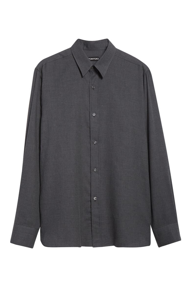 Cotton & Cashmere Mélange Twill Button-Up Shirt, Main, color, IG680 LIGHT CHARCOAL