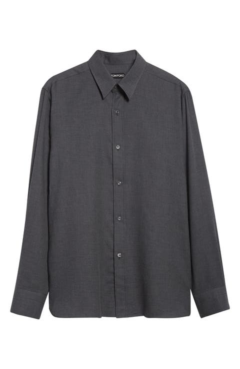 Cotton & Cashmere Mélange Twill Button-Up Shirt