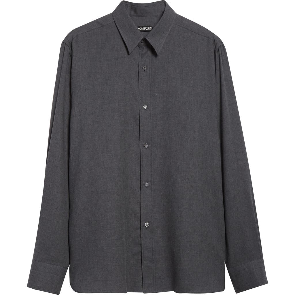 Tom Ford Cotton & Cashmere Mélange Twill Button-up Shirt In Gray