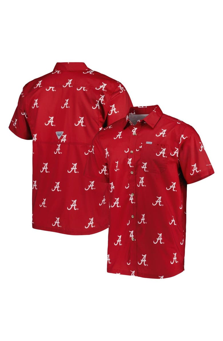 Columbia Men's Columbia Crimson Alabama Crimson Tide Super Slack Tide Omni-Shade Team Button-Up Shirt, Main, color, 