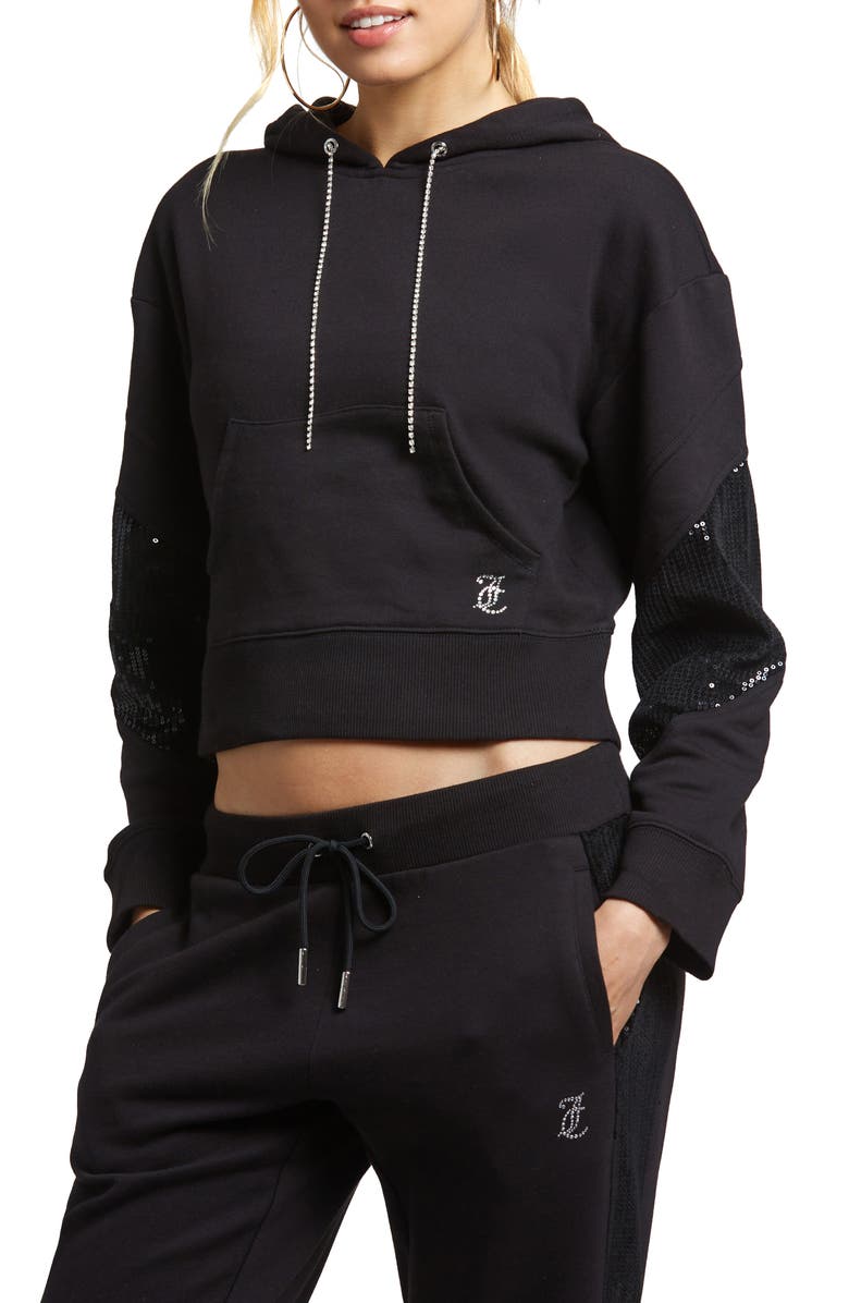 Juicy Couture Crop Cotton Blend Fleece Hoodie, Main, color, 