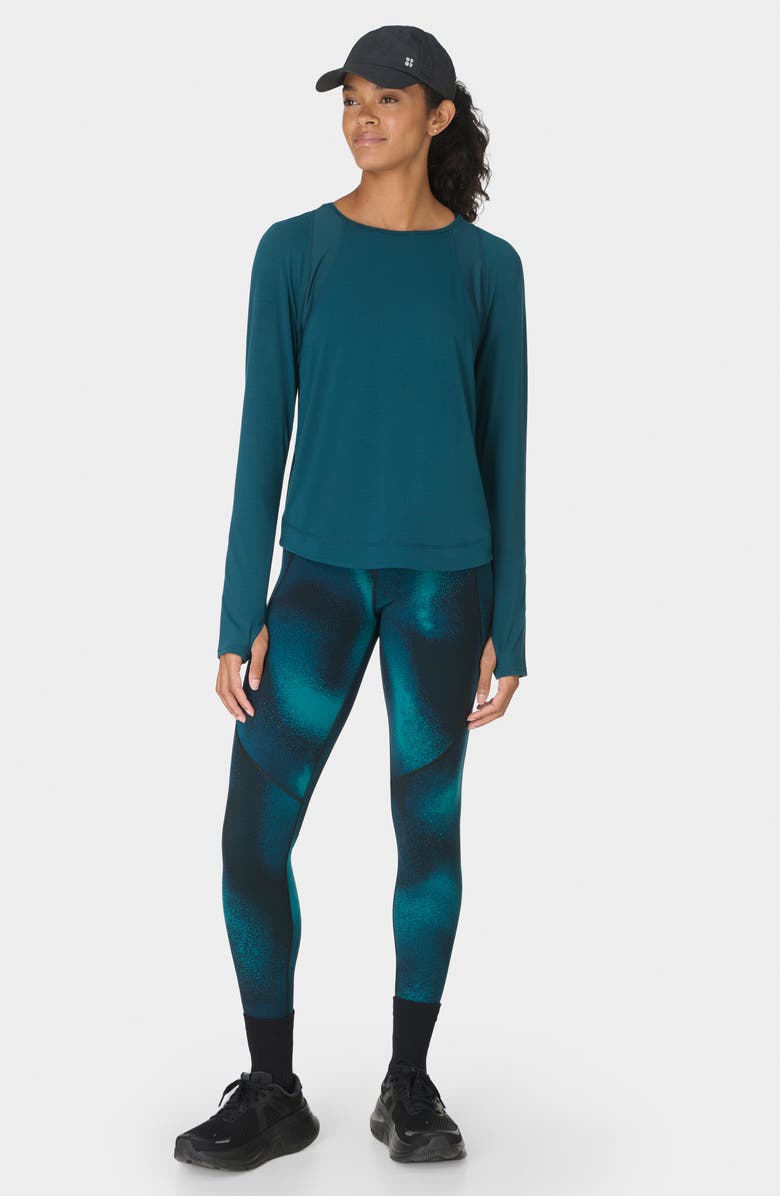 Sweaty Betty Breathe Easy Mesh Inset Long Sleeve T-Shirt, Alternate, color, Deep Green