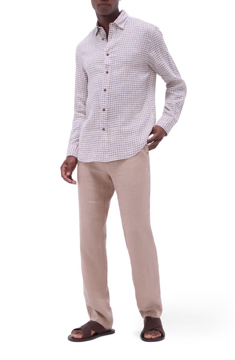 Bugatchi Julian Check Slub Linen Button-Up Shirt, Alternate, color, Olive