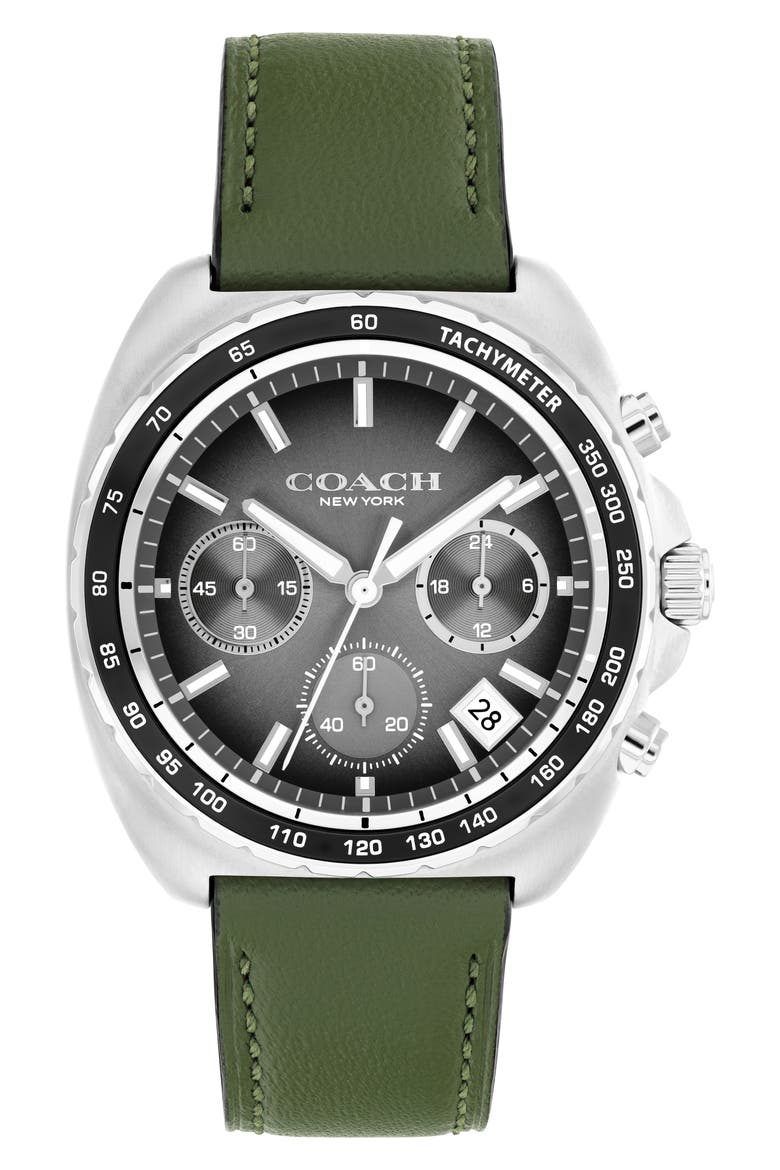 Charter Leather Strap Watch, Main, color, GREY