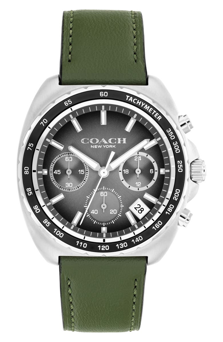 COACH Charter Leather Strap Watch, Main, color, Grey