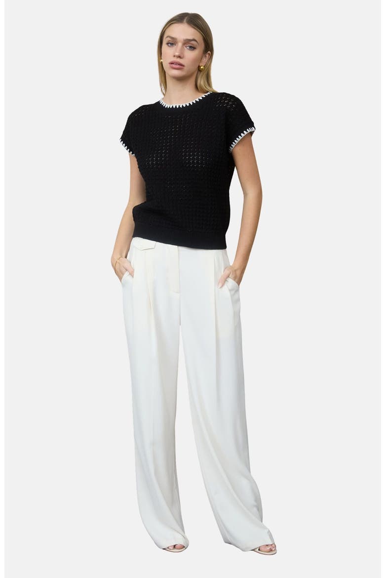 Open Knit Short Sleeve Sweater, Alternate, color, BLACK