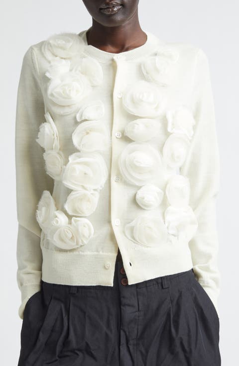 Rosette Appliqué Wool Cardigan