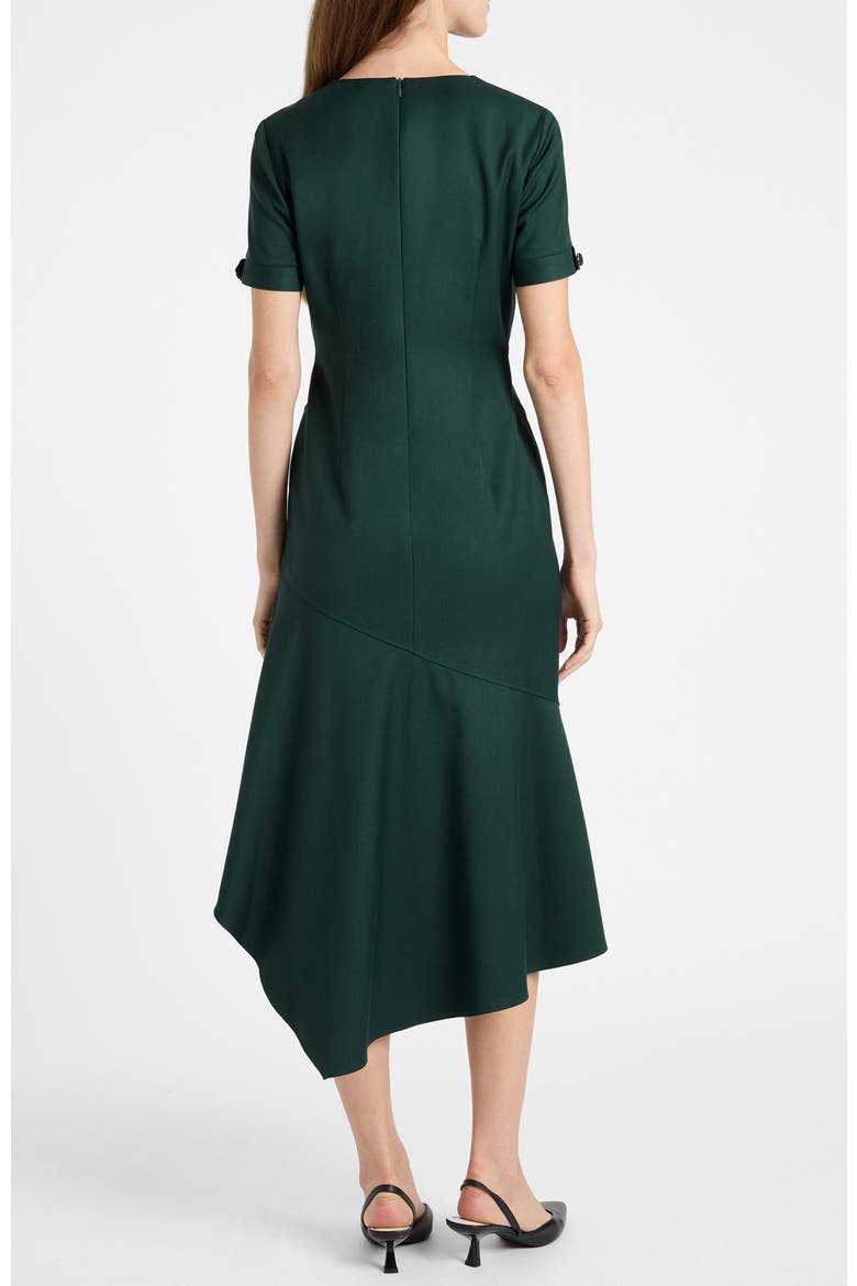 Raine Short Sleeve Hi-Lo Midi Dress in Soft Stretch Twill, Alternate, color, Evergreen