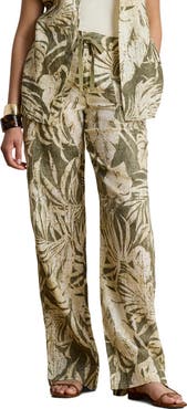 Lauren Ralph Lauren Palm Print Linen Wide Leg Pants
