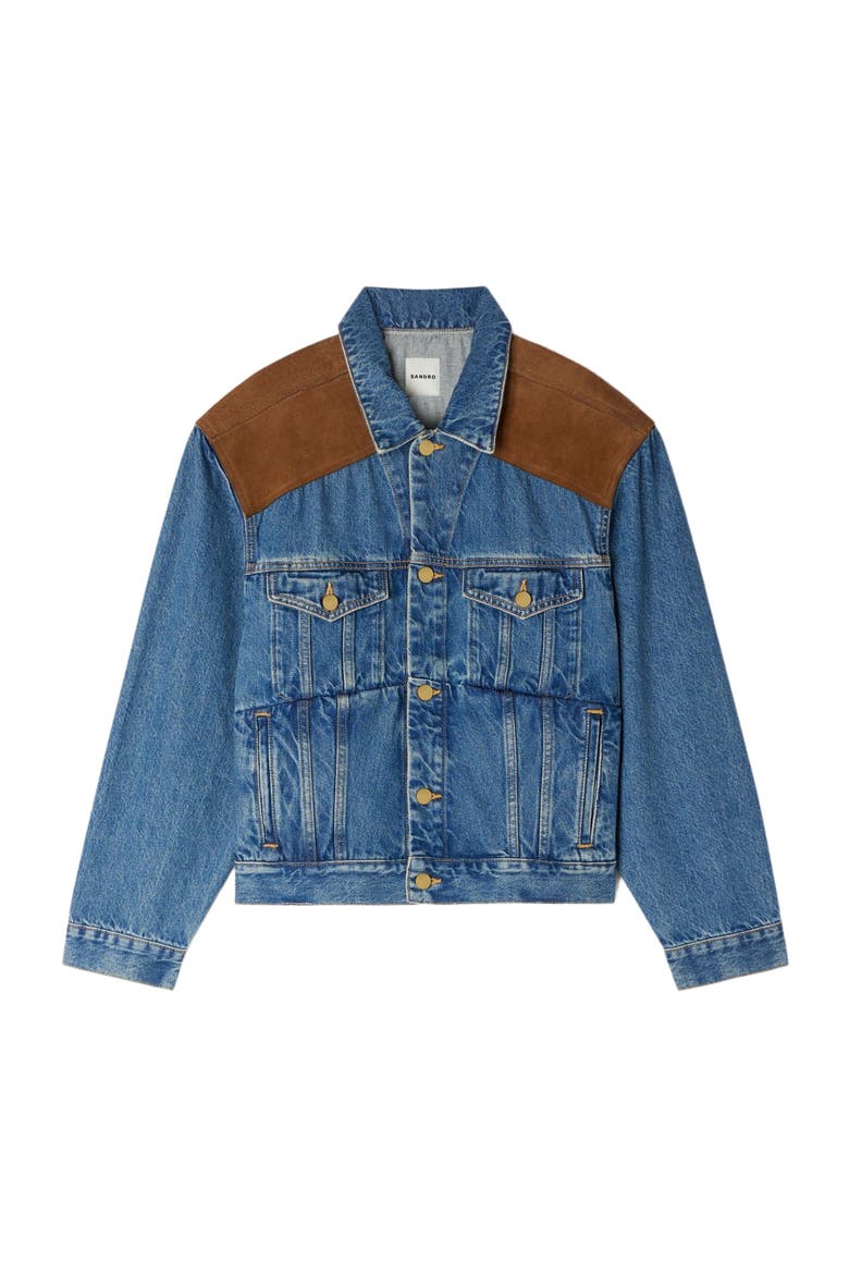 Denim and suede jacket, Alternate, color, Light bu jean