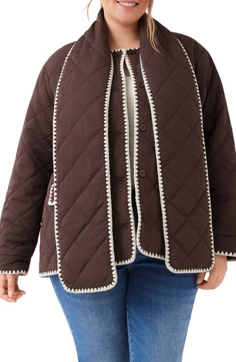 Edge Stitch Quilted Jacket with Scarf