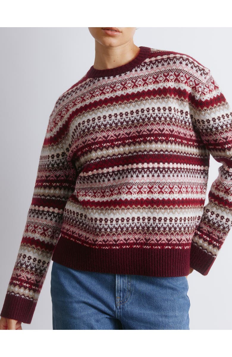 Albaray Fair Isle Crew Neck Sweater, Alternate, color, Burgundy