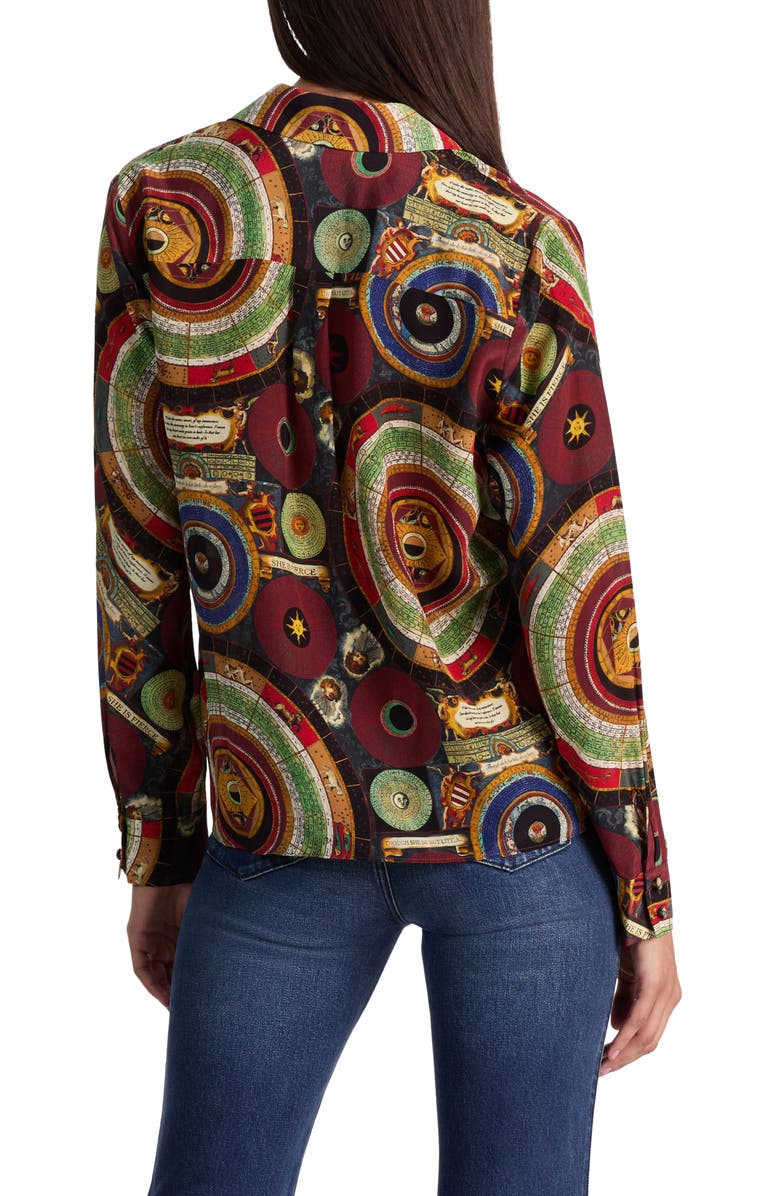 Alice + Olivia Willa Silk Button-Up Shirt, Alternate, color, Hands Of Time