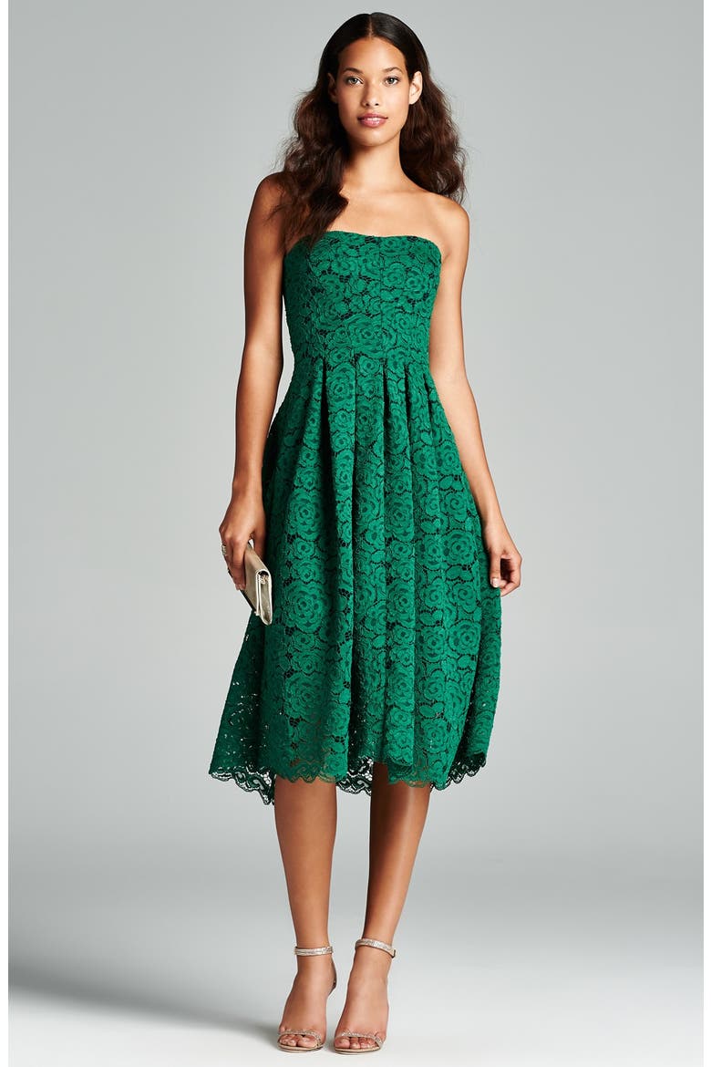 Lace Fit & Flare Dress, Alternate, color, GREEN