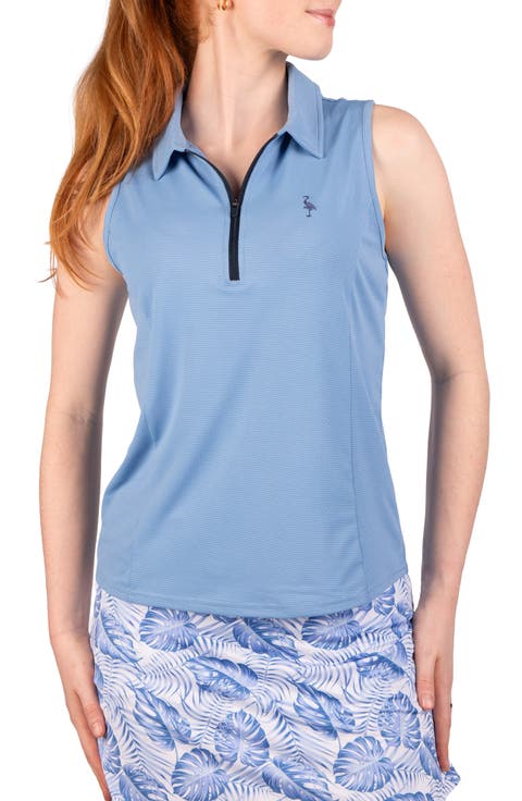 Textured Grid Sleeveless Quarter Zip Polo