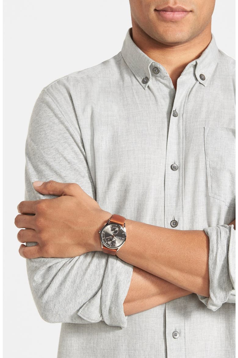 'Holst' Multifunction Leather Strap Watch, 40mm, Alternate, color, SADDLE/ CHARCOAL