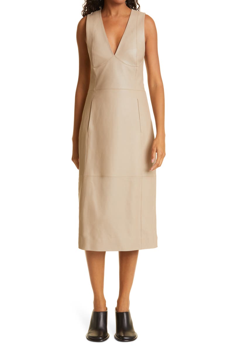 Proenza Schouler White Label V-Neck Faux Leather Dress, Main, color, 