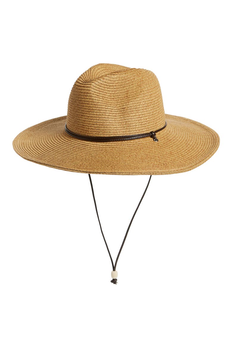 Pinched Crown Straw Sun Hat, Main, color, COFFEE