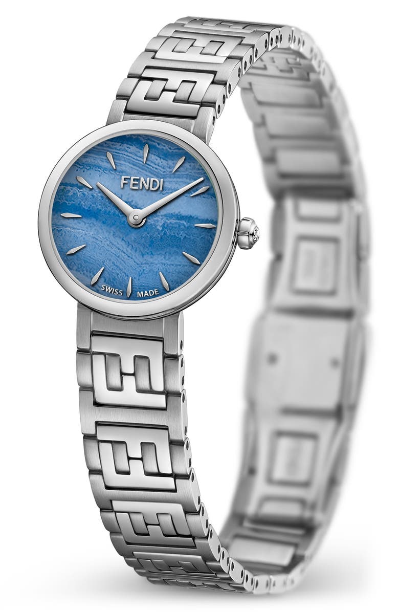 Fendi Forever Fendi Diamond Bracelet Watch, 19mm, Alternate, color, Silver/ Blue Chalcedony