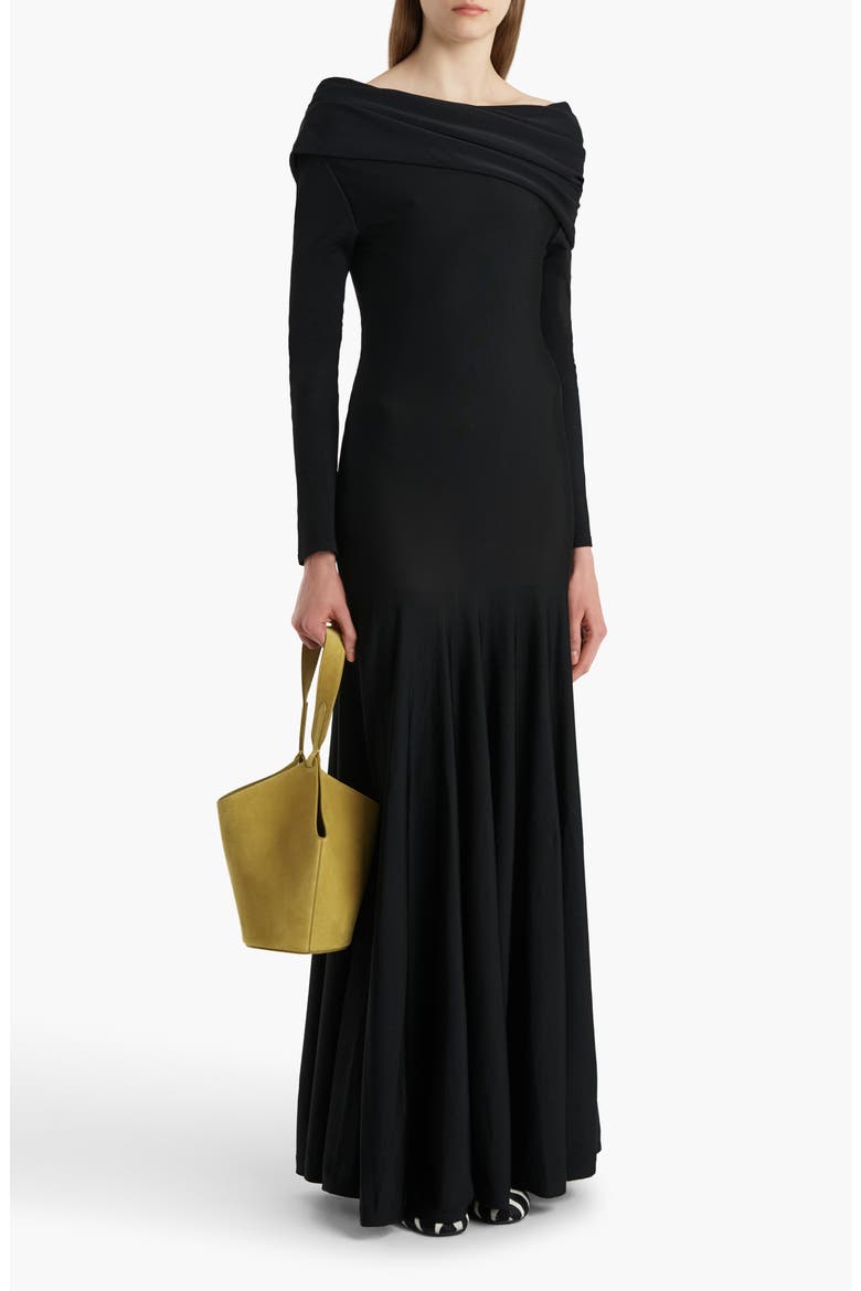 Genesis Off The Shoulder Long Sleeve Gown, Alternate, color, BLACK