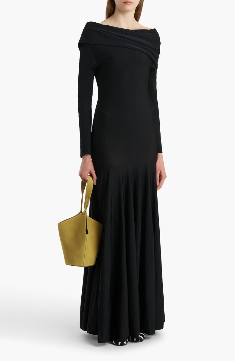 Khaite Genesis Off The Shoulder Long Sleeve Gown, Alternate, color, Black