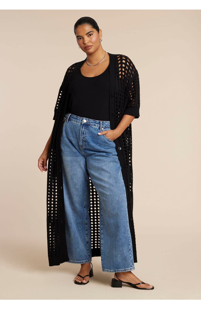 ELOQUII Open Stitch Cardigan Duster, Main, color, 