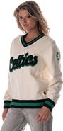 THE WILD COLLECTIVE Women's The Wild Collective Cream Boston Celtics Jacquard V-Neck Sweater