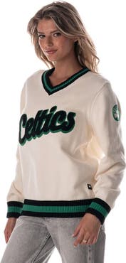 THE WILD COLLECTIVE Women's The Wild Collective Cream Boston Celtics Jacquard V-Neck Sweater