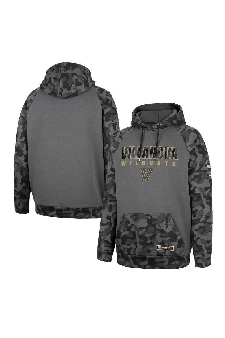 Men's Colosseum Charcoal Villanova Wildcats OHT Military Appreciation Camo Stack Raglan Pullover Hoodie, Main, color, Charcoal