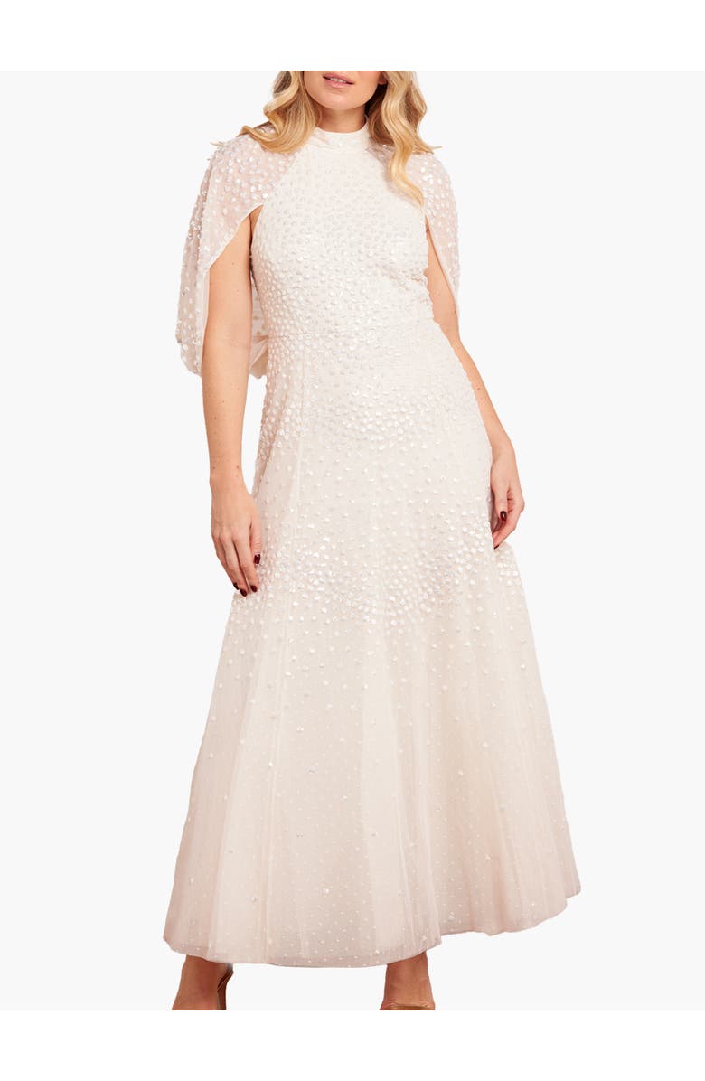 Needle & Thread Scallop Sequin Cape Ankle Gown, Main, color, Cream