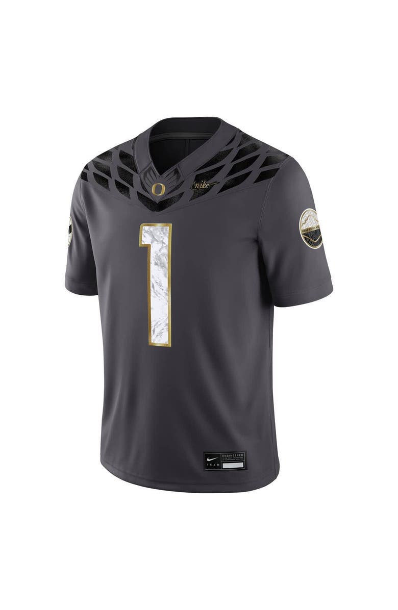 Nike Men's Nike #1 Anthracite Oregon Ducks Shoe Duck Game Jersey, Alternate, color, Anthracite