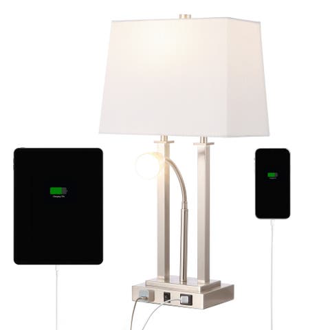Blaire 23.75" 2-Light Modern Farmhouse Metal LED Table Lamp with USB Charging port