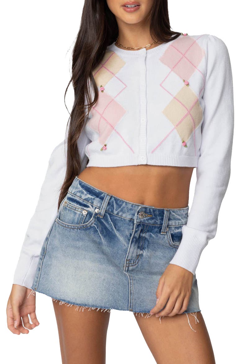 Francis Argyle Crop Cardigan, Main, color, WHITE