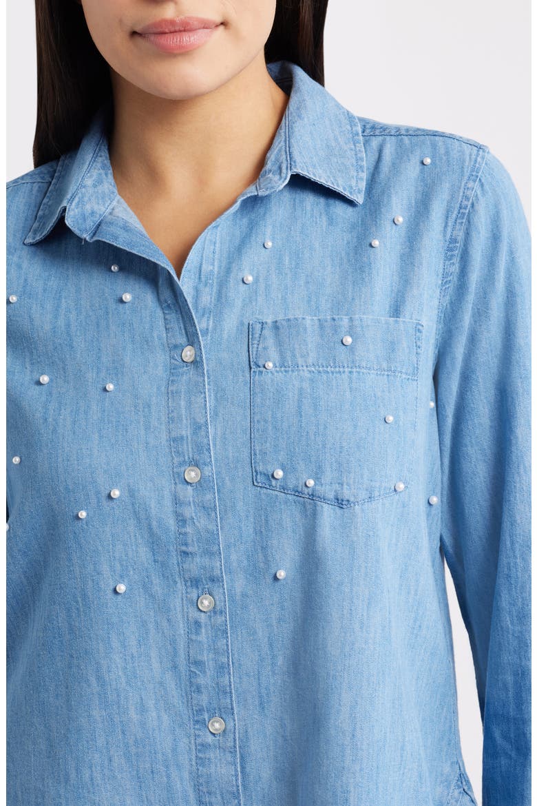 Kenna Pearly Bead Chambray Shirt, Alternate, color, MEDIUM WASH