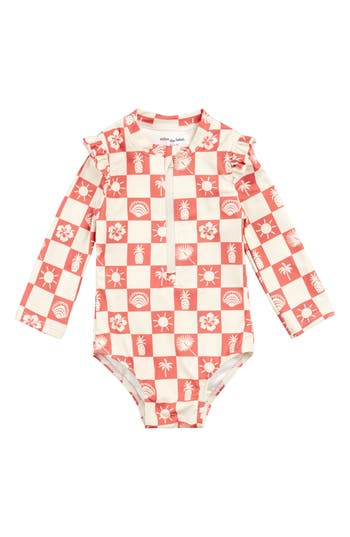 Miles The Label Kids' Mermaid Long Sleeve One-piece Rashguard Swimsuit In Pink