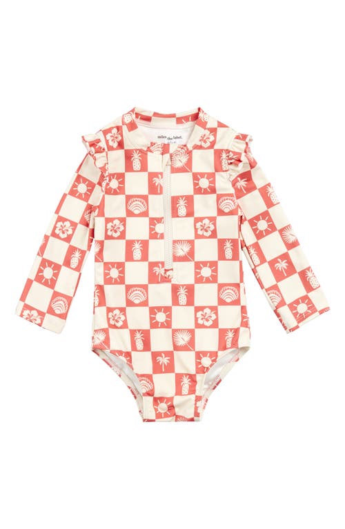 Shop Miles The Label Kids' Mermaid Long Sleeve One-piece Rashguard Swimsuit In Coral