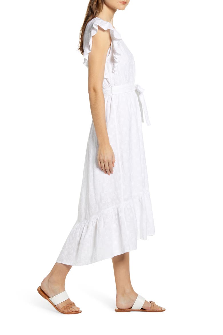 Reese Flutter Sleeve Embroidered Cotton Dress, Alternate, color, LUCKY WHITE
